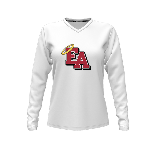 [FTLVPTWH-FYXS-LOGO1] Decker Performance T-Shirt (Female Youth XS, White, V Neck, Logo 1, Long Sleeve)