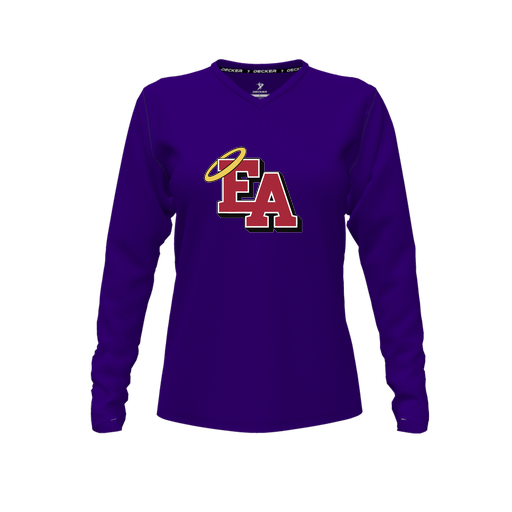 [CUS-DFW-TEES-PER-VNK-LSL-PUR-FYXS-LOGO1] Decker Performance T-Shirt (Female Youth XS, Purple, V Neck, Logo 1, Long Sleeve)